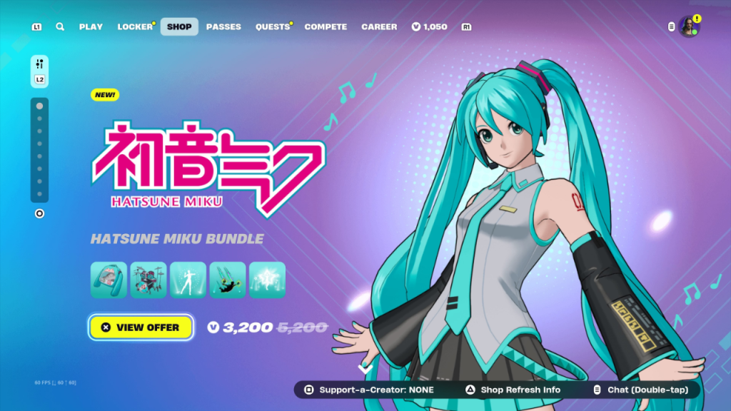 Pacote clássico da Hatsune Miku disponível na Loja de Itens do Fortnite