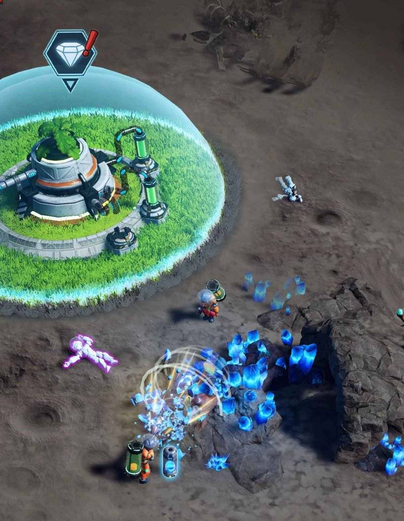 Un grupo de astronautas recursos mineros en un planeta alienígena
