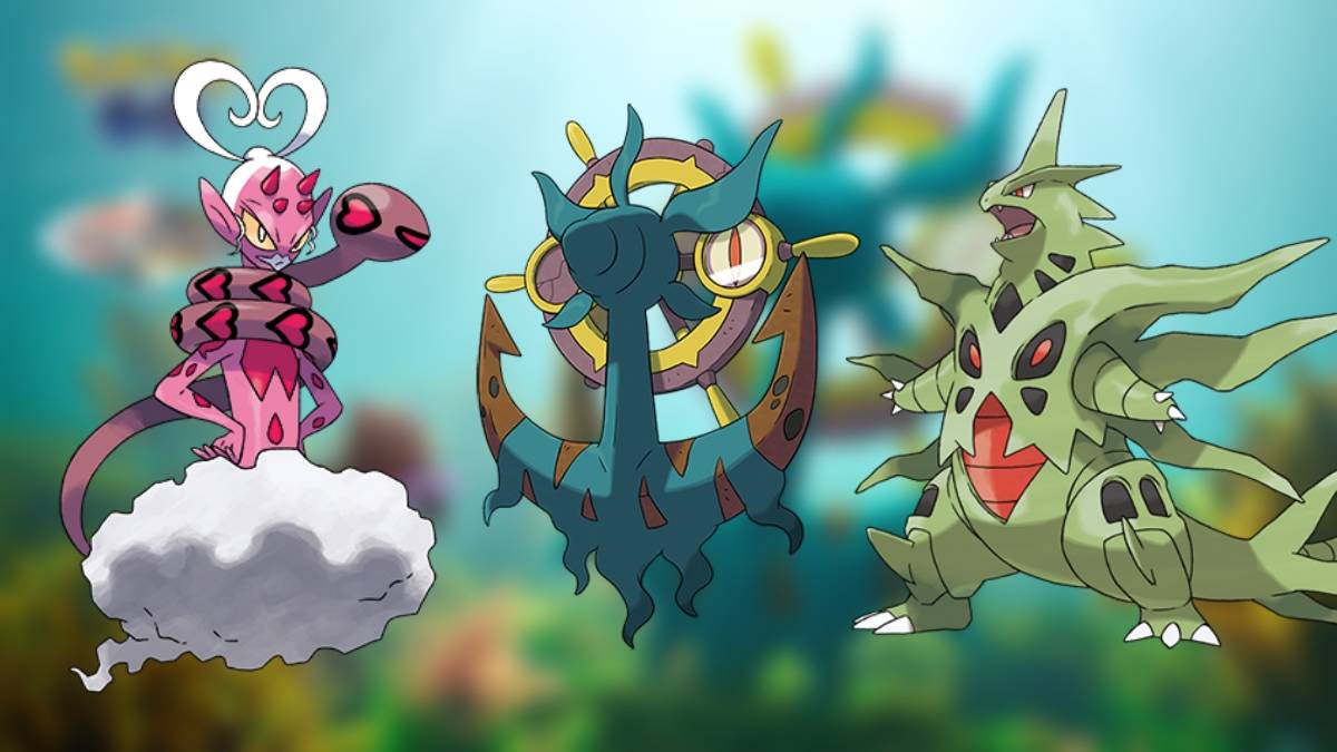 Enamorus, Dhelmise und Mega Tyranitar von Pokemon Go, die in geliebten Freunden als Razzie -Chefs auftreten