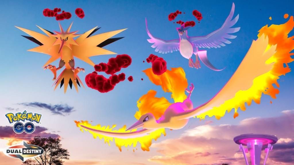 Pokemon Go Key Art untuk Penerbangan Legenda yang menampilkan Dynamax Moltres