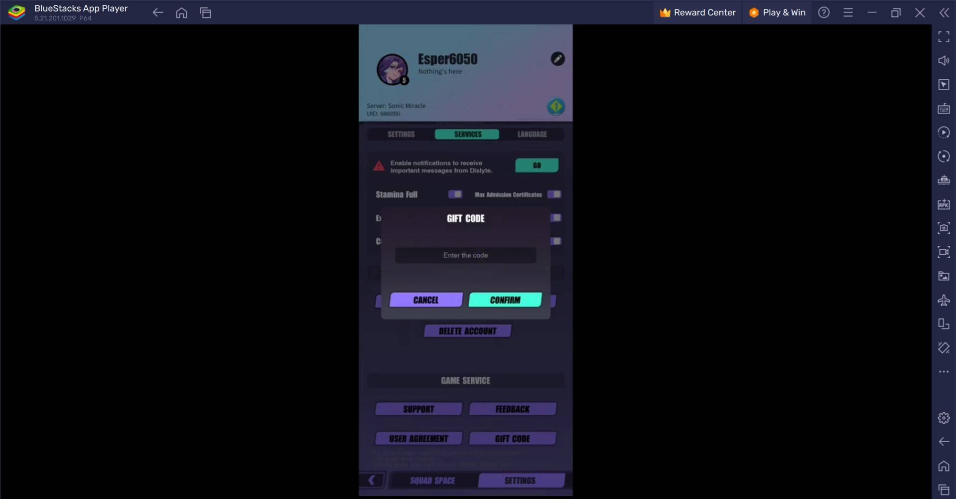 Dislyte Redeem Code Screen