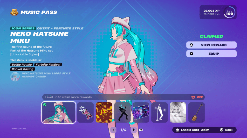 Pele Neko Hatsune Miku destacada no Passe de Música da Temporada 7 do Festival Fortnite