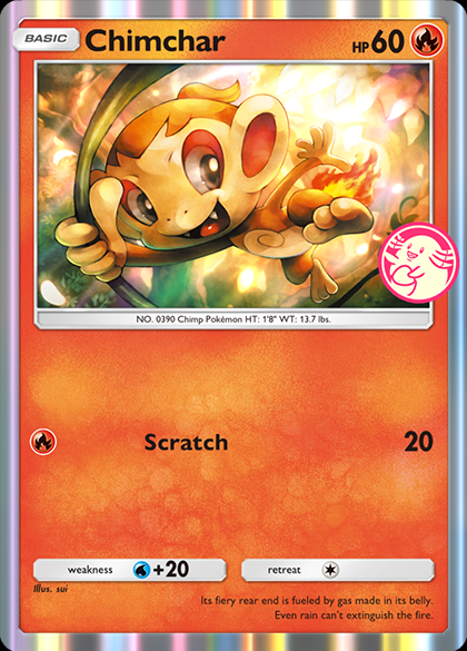 Cartão promocional de Chimchar com o ícone Chansey Pick em Pokémon TCG Pocket