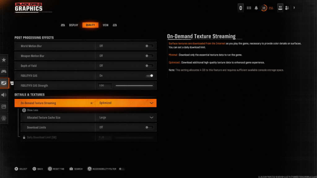 Call of Duty：Black Ops 6テクスチャ設定