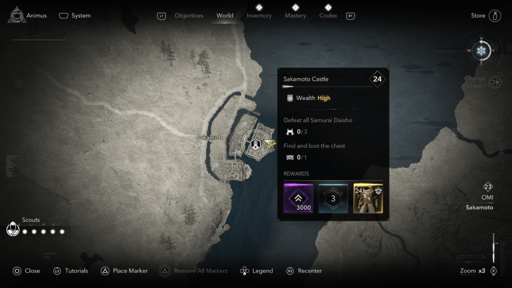 Sakamato Kalesi, Assassin’in Creed Shadows'ta 3.000 XP ödülünü veriyor.